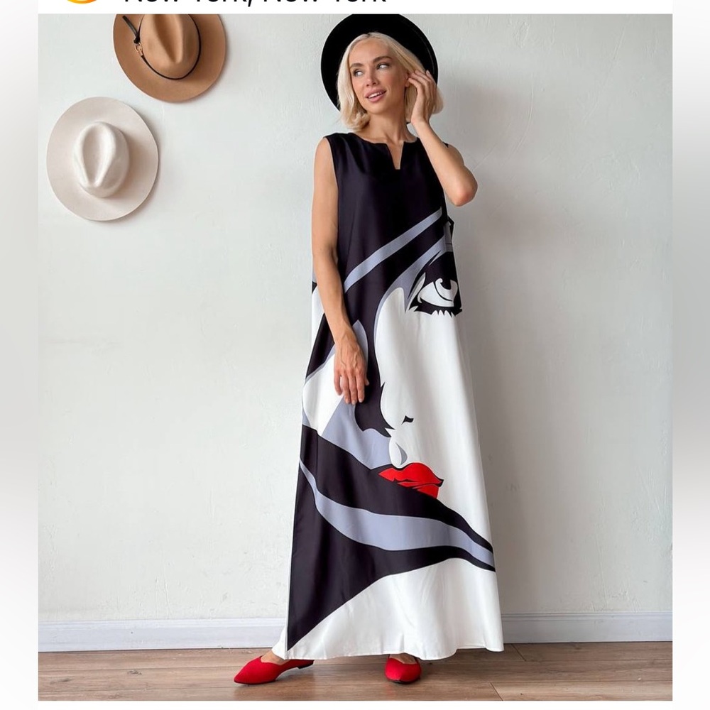 Human Face Printed White Dress